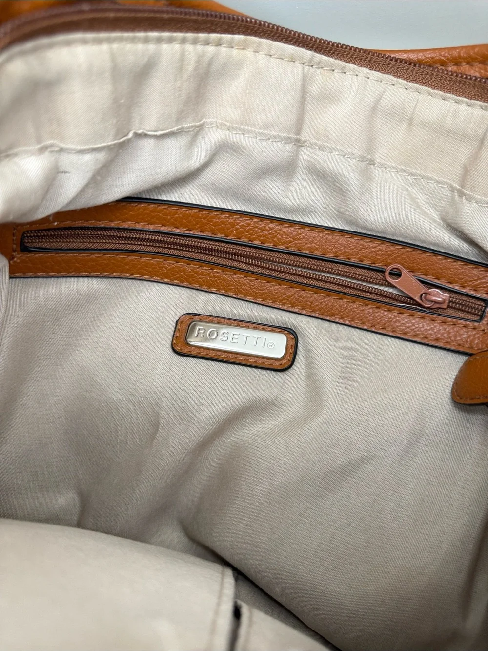 Rosetti Colorblock Hobo Shoulder Bag Pink Beige Brown Faux Leather Multi Pocket